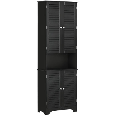 Armoire autoportante noire avec 2 armoires, grande armoire de rangement étroite avec portes et tablettes