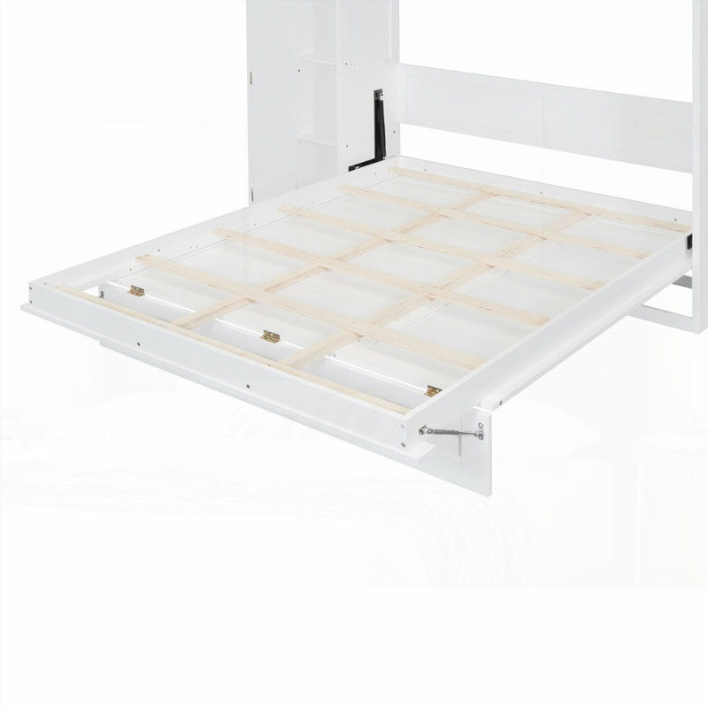 Lit escamotable double avec tablettes, garde-robe et amp; Lumières DEL - Aucun sommier requis, robuste et amp; Peu encombrant