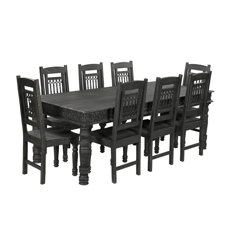 Aarohi 8 - Person Solid Wood Top Four Leg Dining Set, Black