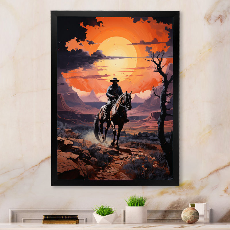 " Western Cowboy Rugged ", Black Single Picture Framed, 32" H x 24" W x 1" D
