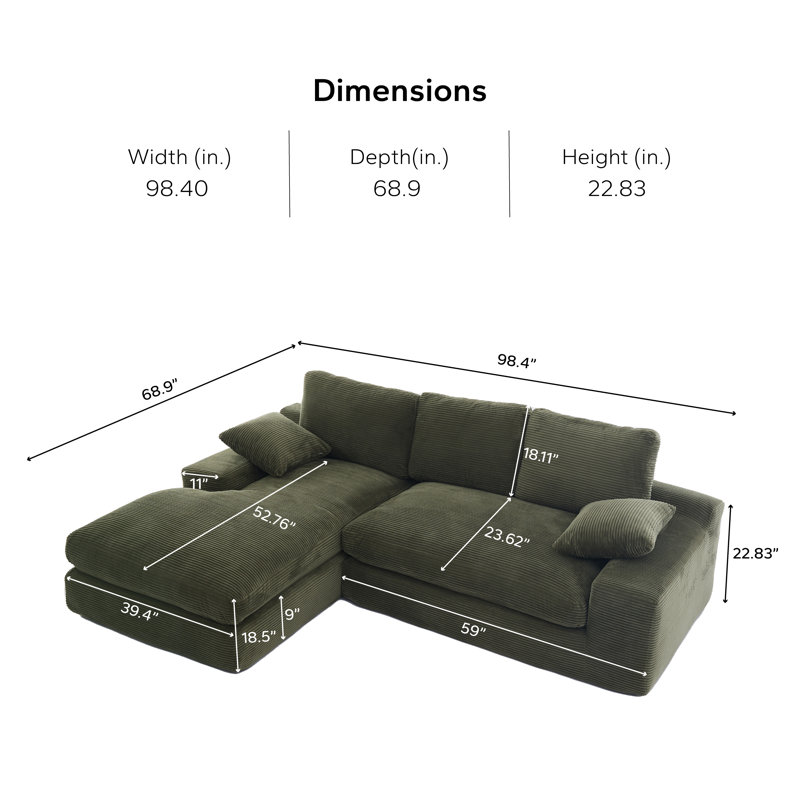 Canapé modulaire 2 pièces Boneless, Velours côtelé vert
