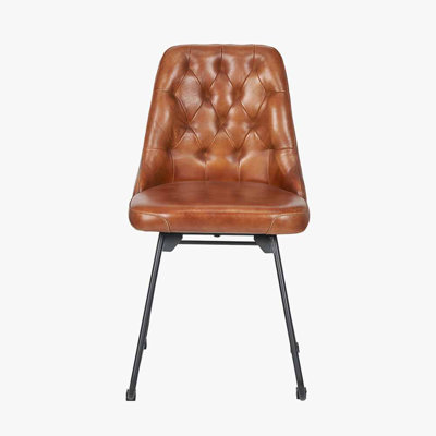 Camillo 49cm H Genuine Leather Upholstered Metal Upholstered Back Accent