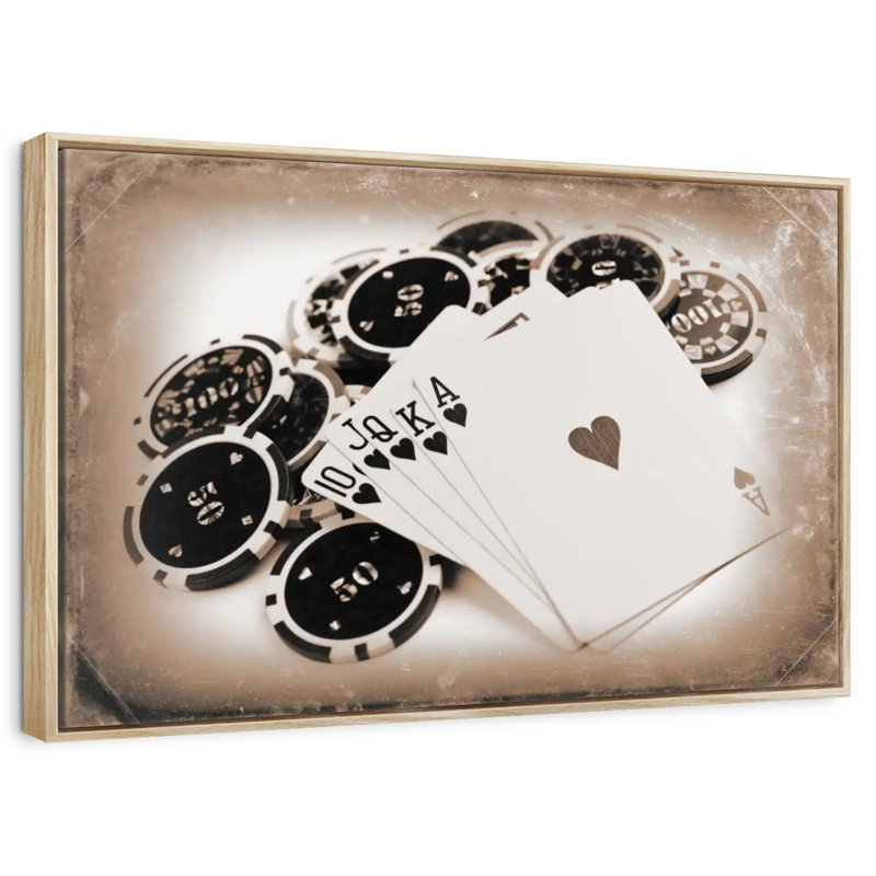Poker rétro, Cadre flottant en bois naturel, 46 po x 31 po