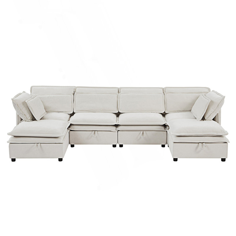 Modern Large U-Shaped Modular Sofa, Freely Combinable 6-Seater Sofa, Convertible To Sofa Bed