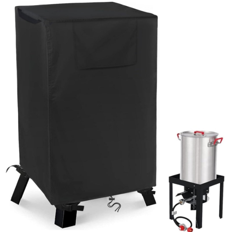 16"W x 16"D x 30"H Black Turkey Fryer Cover | 400D Waterproof Anti-UV Outdoor Grill Cover with Vents & Handles