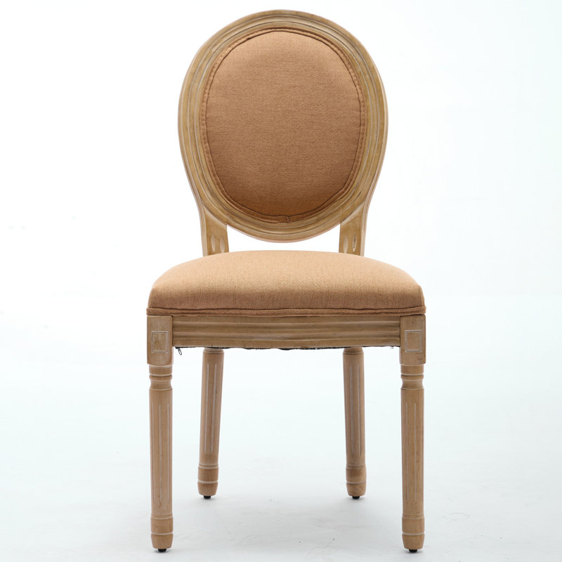 Chaise de salle à manger avec cadre en bois massif de style français et toile de lin antique, ensemble de 2, brun clair