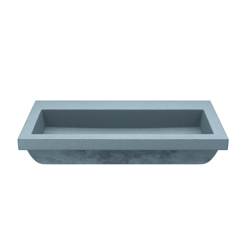 Trough Handmade Rectangular Bathroom Sink, No Hole, Ocean