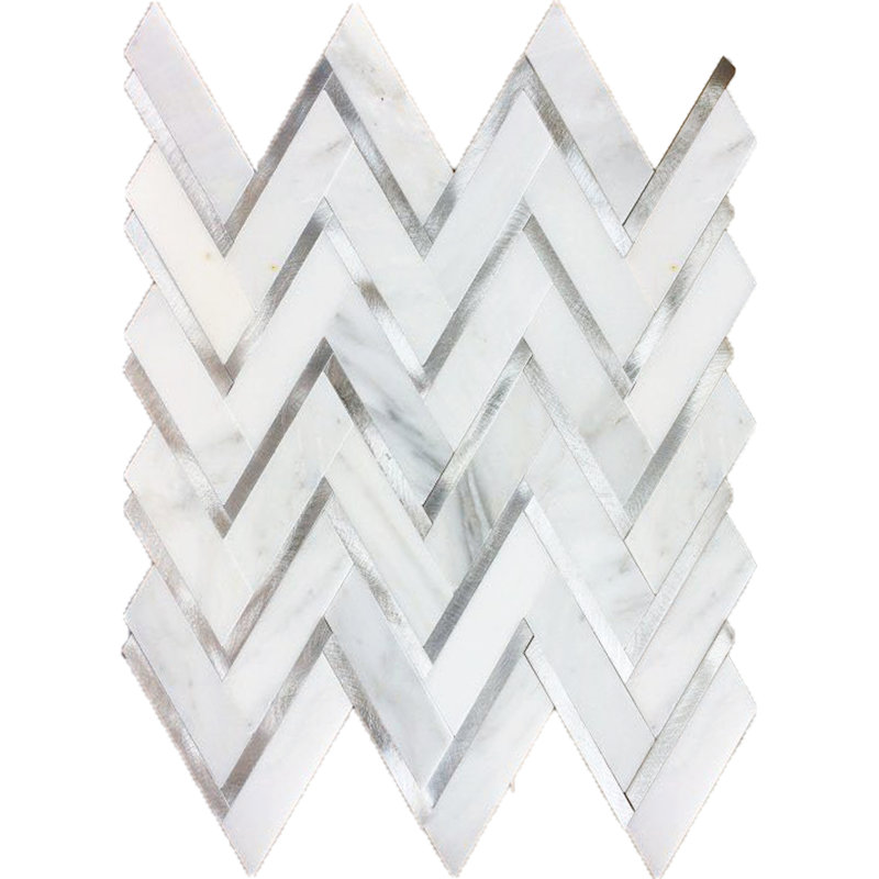 Luna 1" x 3" Marble Herringbone/Chevron Mosaic Wall Tile, Eastern White