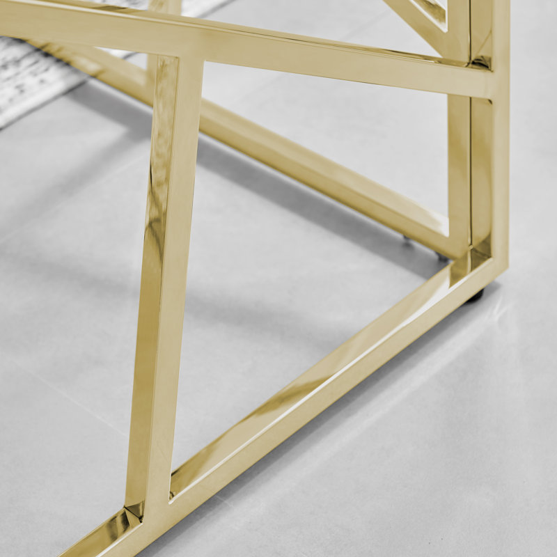 Alma Luxury Frame Glass Side Sofa Table - Modern Glam Design, Gold