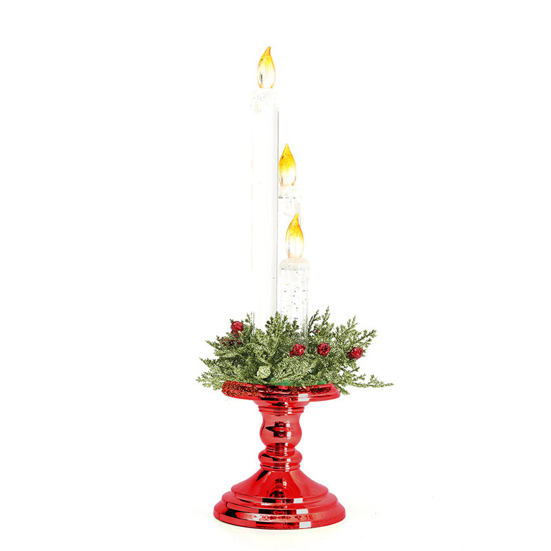 Unscented Flameless Taper Candle, Transparent/Red/Green