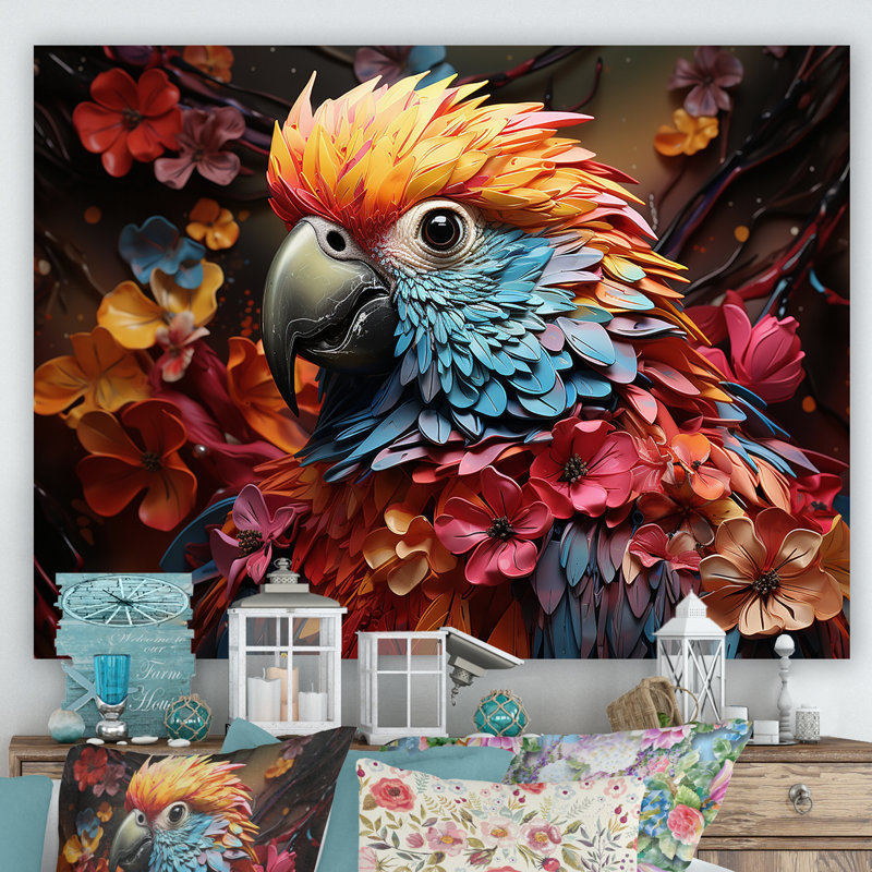 Perroquets tropicaux Rhapsody - perroquet, art mural sur toile, Toile tendue, H 30 po x l 40 po x P 1,5 po