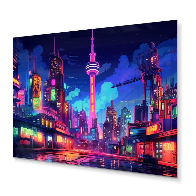 Berlin Neon Cityscape II - impression sans cadre sur métal, H 16 po x l 32 po x P 1 po