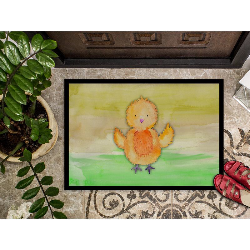 Tapis de porte d’extérieur anti-dérapant en aquarelle de poulet, Rectangle 1 pi 6 po x 2 pi 3 po