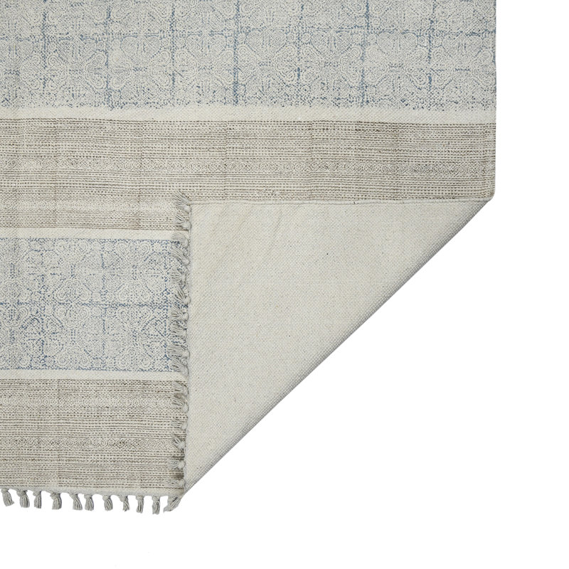Handmade Blue Geometric Cotton Rectangular Area Rug 2' x 3'