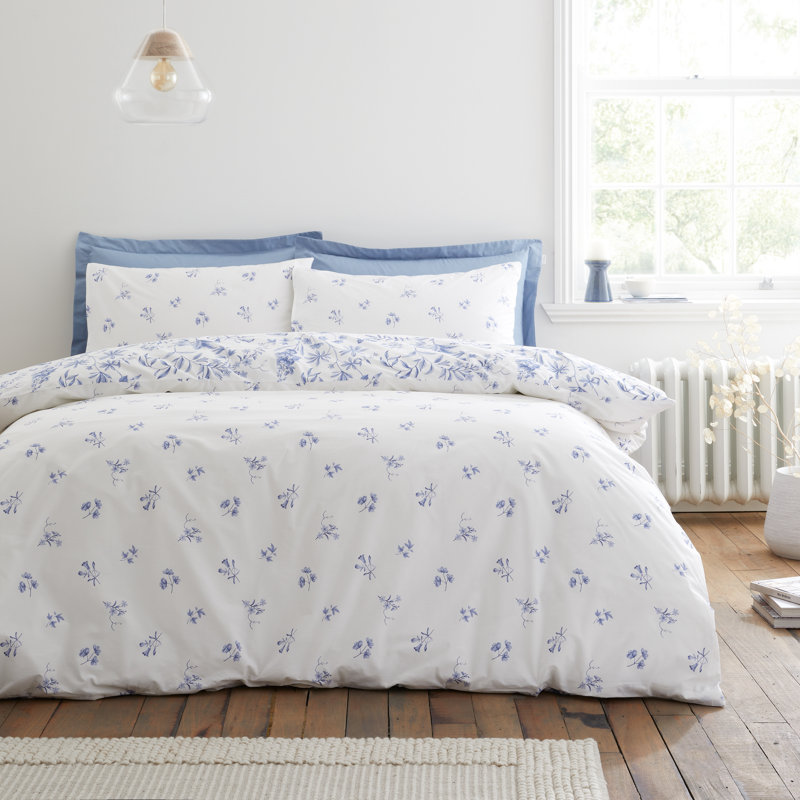 Thea Floral 200 Thread Count Cotton Reversible Duvet Cover Set, Super King