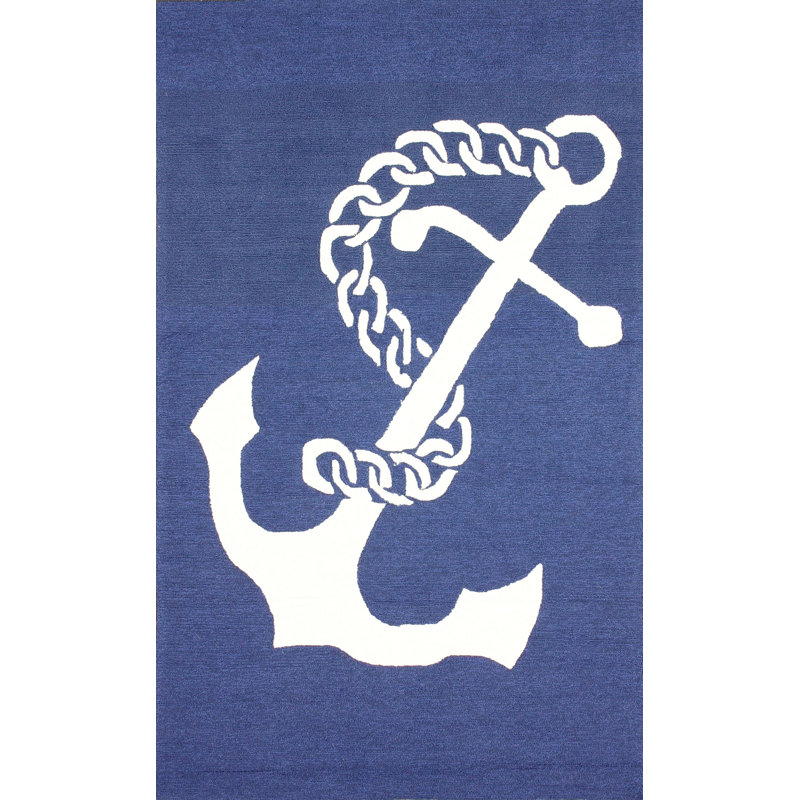 Tapis bleu intérieur / extérieur Isleboro Ahoy, 8 pi x 10 pi