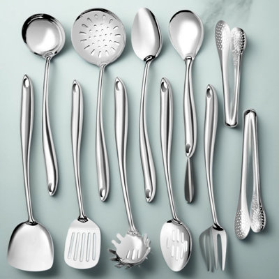 11-Piece 304 Stainless Steel Kitchen Utensil Set, Professional Heavy-Duty Cooking Tools With Spatula, Ladle, Tongs, Spoon, Skimmer & More, Dishwasher Safe & Heat Resistant For Home And Commercial Use