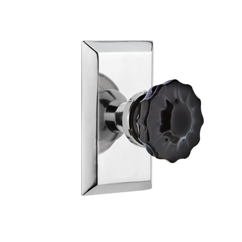 Plaque Studio avec poignée de porte noire cristal, 2 3/8, Chrome brillant