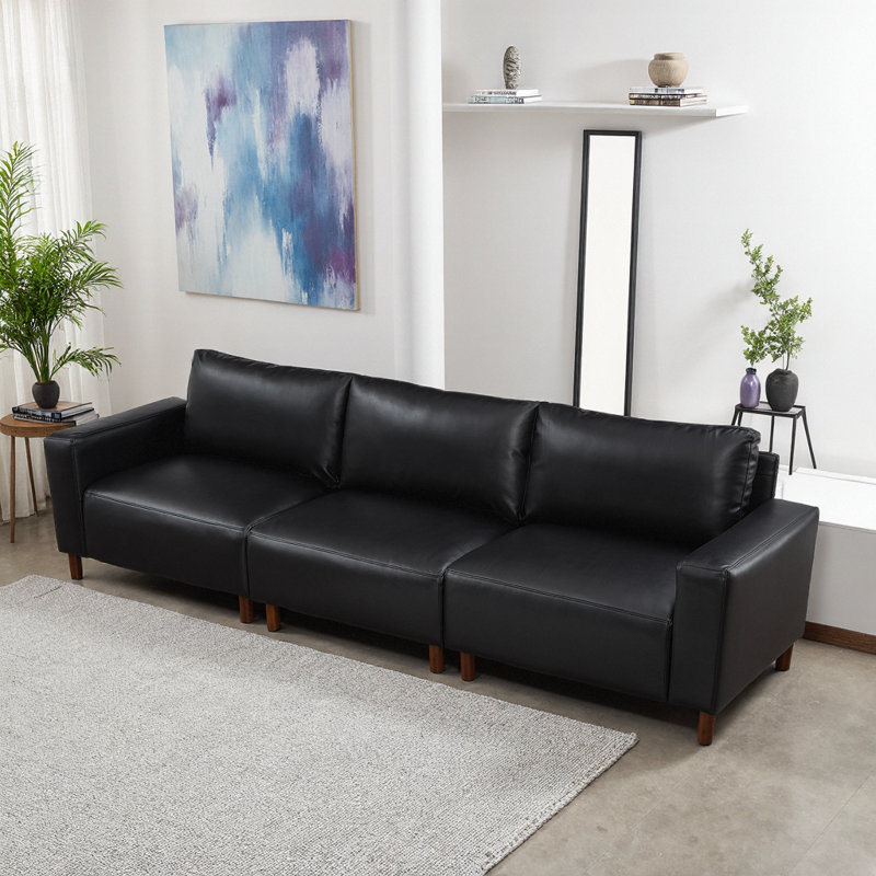 Courbes de style Mid-Century, cuir respirant, pieds en bois massif, assemblage sans outil de 30 minutes, pièce maîtresse à 3 places