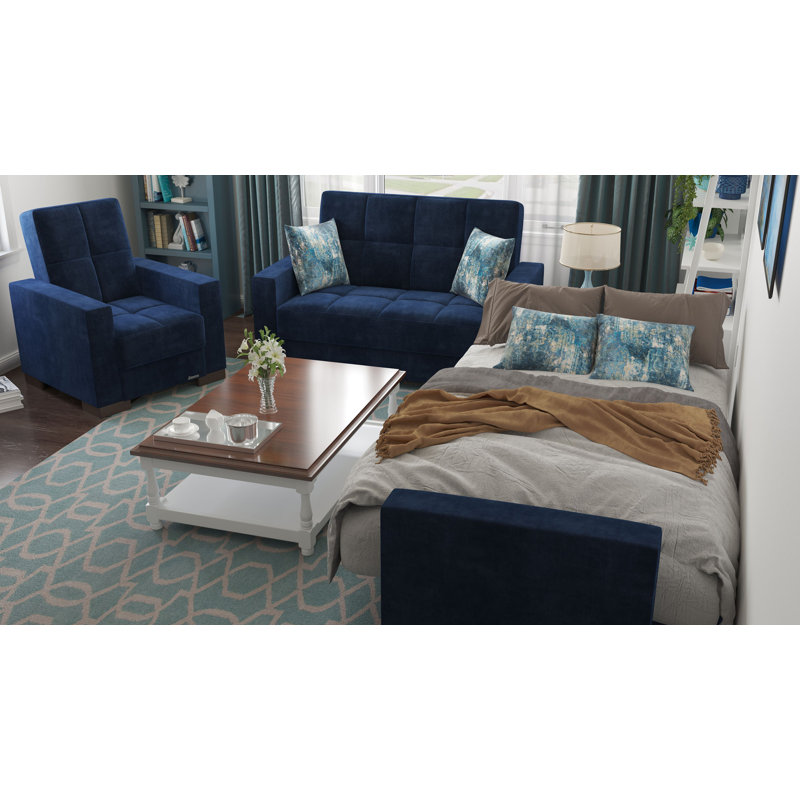 Causeuse convertible avec rangement en microfibre Collection, Bleu
