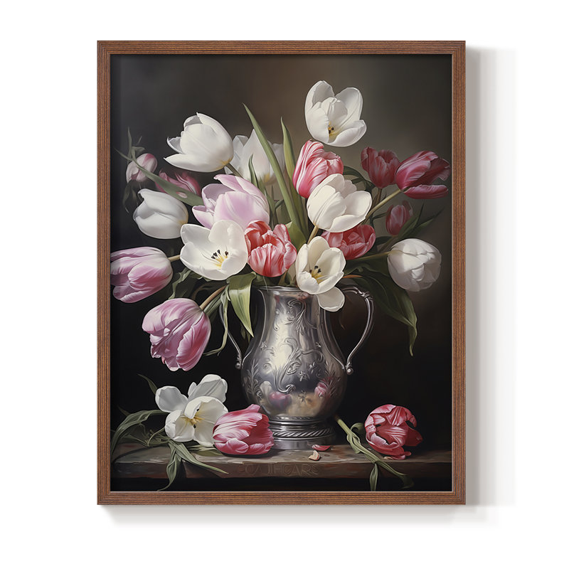 Reproduction encadrée FLORAL Series Dccci - bois massif, H 11 po x l 9 po, Noyer