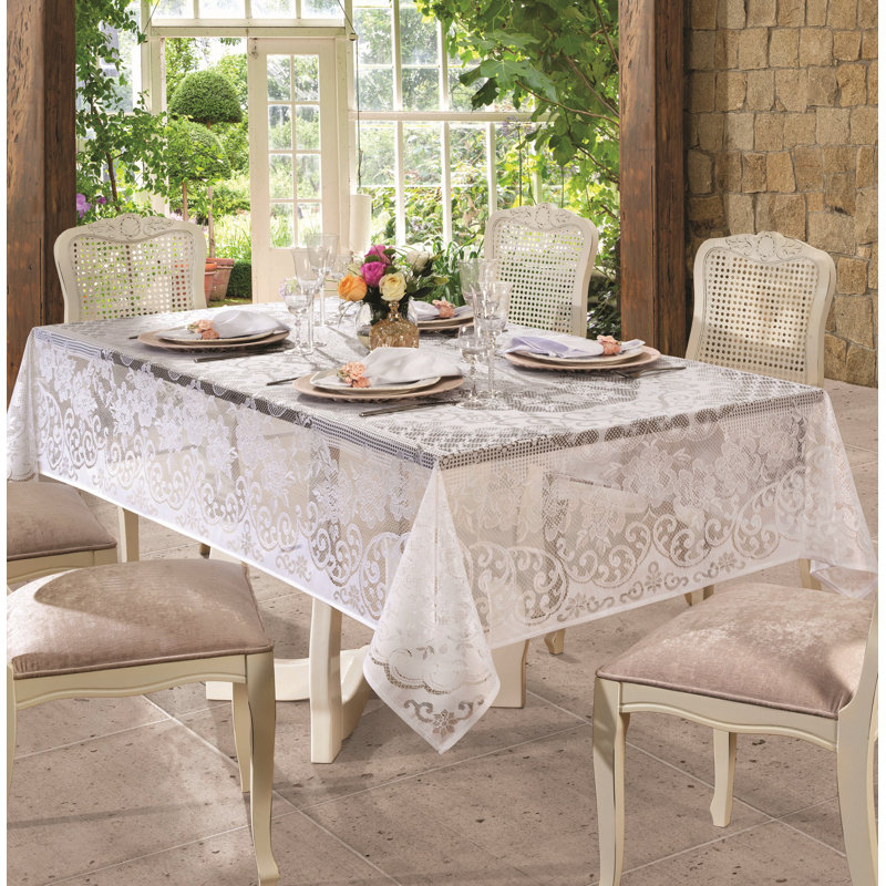 AdonisUSA White Lace Rectangle Tablecloth with classic reproduction of Victorian lace pattern – Elegant Machine Washable Table Linen