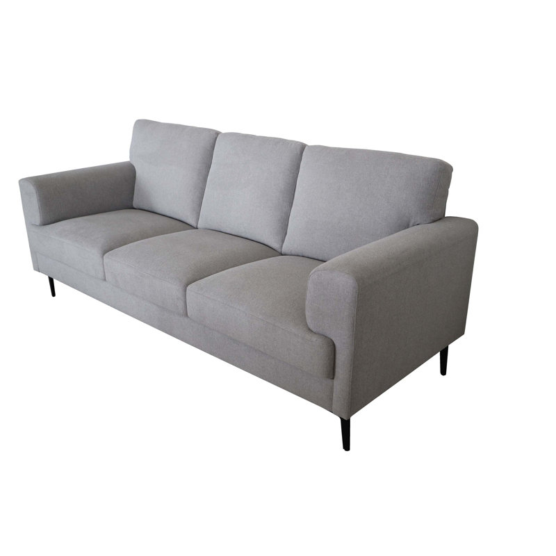 Canapé en lin gris clair avec siège à ressorts et pieds en métal durable Kyren, parfait pour une vie moderne et confortable.