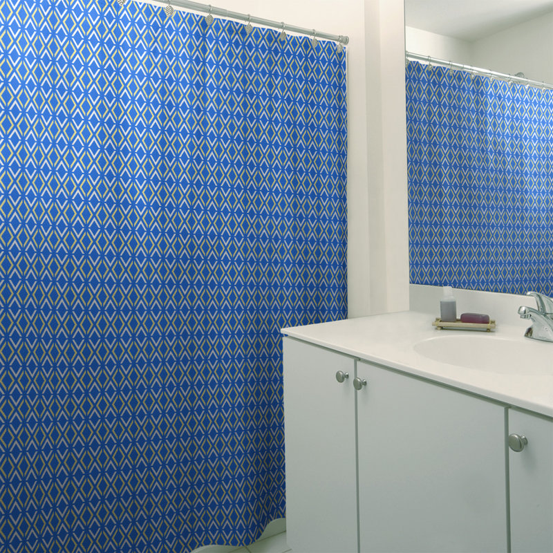 Rideau de douche simple hexagonal classique, Classic Arrow Diamonds , Blue/Yellow