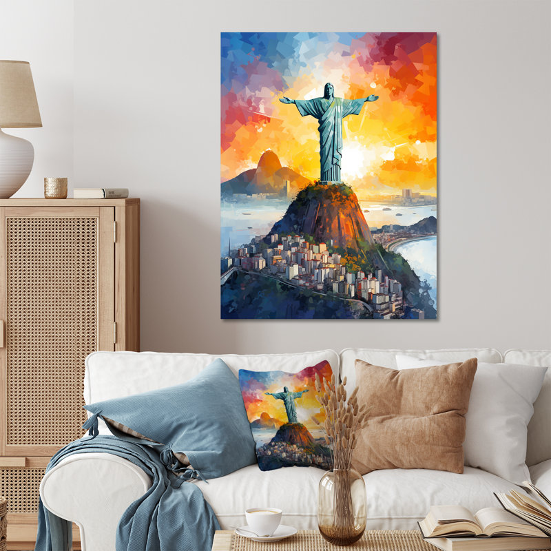 Christ, Rédempteur, paysage de Rio de Janeiro - Christianisme, art mural en métal, H 40 po x l 30 po x P 1,5 po