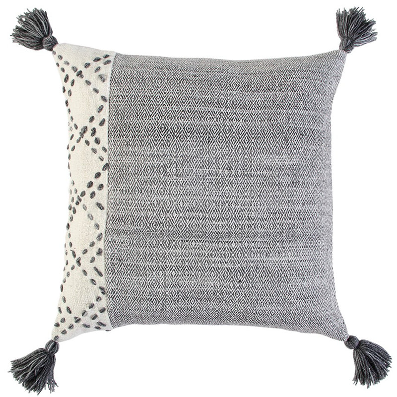 Coussin décoratif en coton 20 po rouge et ivoire, Ivoire / gris