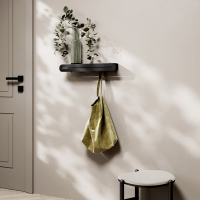 Portemanteau mural dissimulé avec tablette flottante et crochets en métal pour suspendre des vêtements ou des serviettes, cintre mural noir robuste et moderne pour vestibule, salle de bain, cuisine