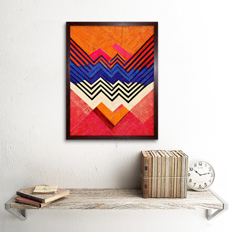Memphis Design Geometric Retro Abstract - Print, 43cm H x 33cm W, Brown Framed Paper