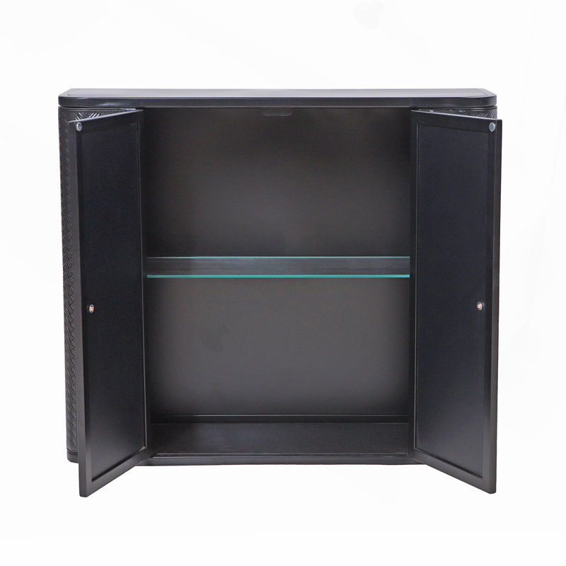 Armoire de salle de bain murale polyvalente avec portes en miroir et tablette ouverte pour le rangement, Noir antique