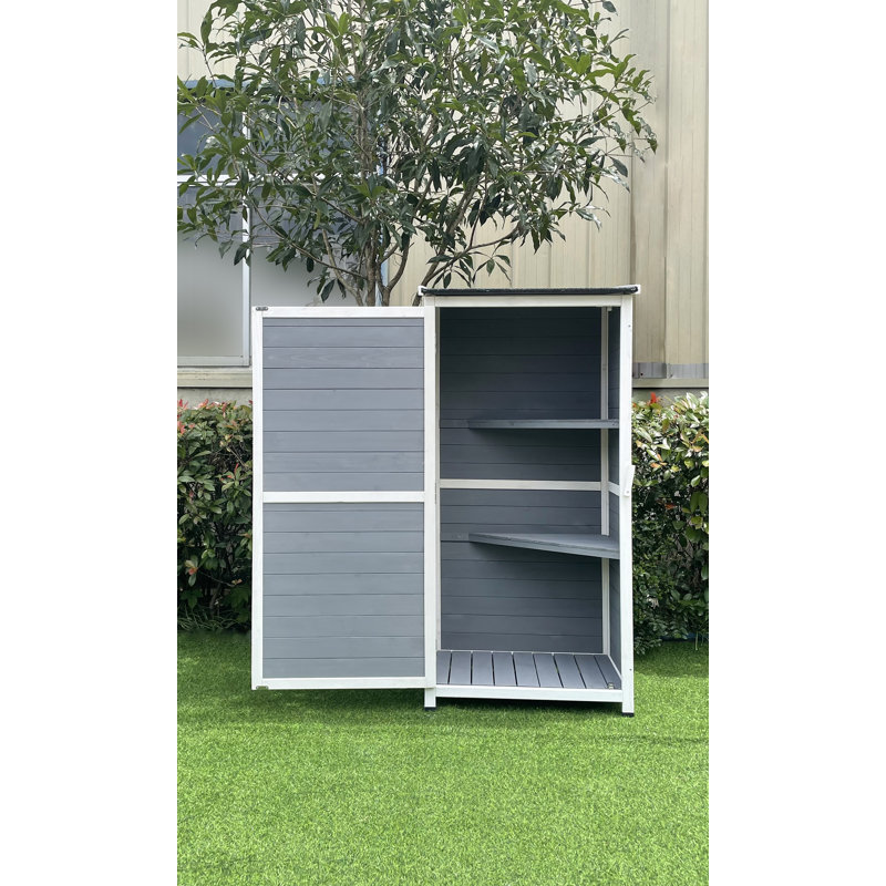 Gray Fir Wood Outdoor Storage Shed with Shelves