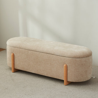Modern Chenille Upholstered Storage Bench with Flip Top Hidden Compartment, Entryway Bedroom Bench with Solid Wood Legs