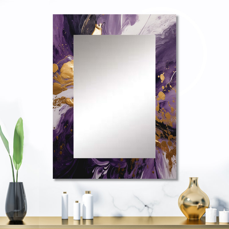 Purple and Gold Liquid Magic II - Modern Rectangular Wall Mirror, 32 po x 24 po