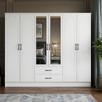  6 Door 2 Drawer Wardrobe with Mirror