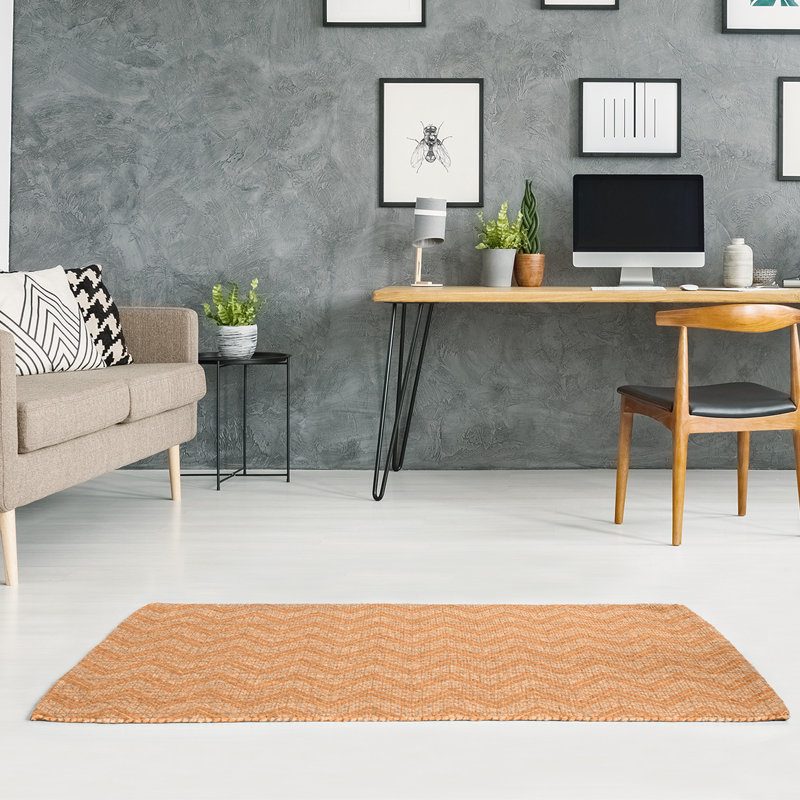 Tapis de zone orange à chevron à main monochrome, Rectangle 9 pi x 12 pi