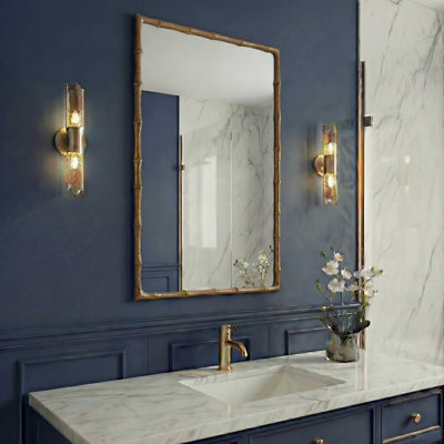  Miroir rectangulaire en laiton et bambou