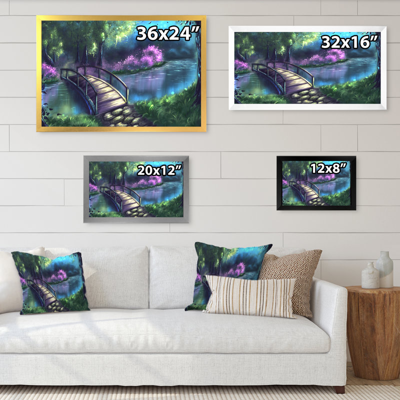 «Video Game Fantasy Blue River», reproduction de cadre photo sur toile, Cadre noir, H 8 po x l 12 po x P 1 po