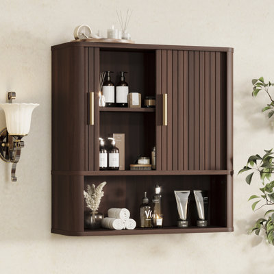 Armoire de rangement murale de salle de bain avec tablettes réglables, organisateur au-dessus de la toilette avec portes tambour rondes, armoire à pharmacie cannelée pour salle de bain, cuisine