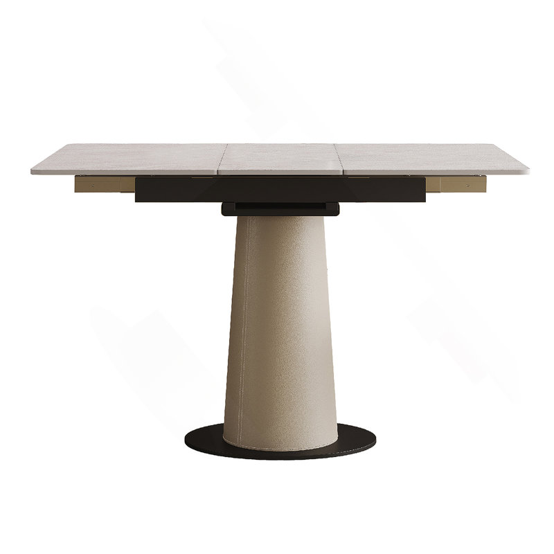 Table de salle à manger rétractable à dalle de roche pliante, table carrée extensible moderne avec base en acier inoxydable revêtue de cuir, table de cuisine à double usage pour les petits appartements