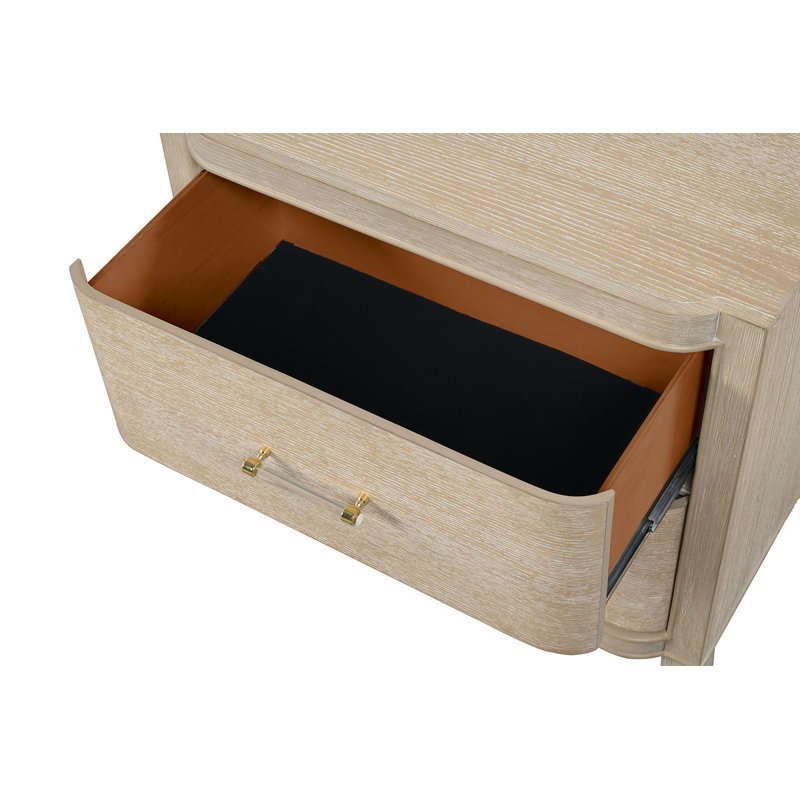 Table de chevet transitionnelle avec port USB, tiroirs en queue d'aronde, poignées en acrylique, finition chêne naturel | Idée de cadeau