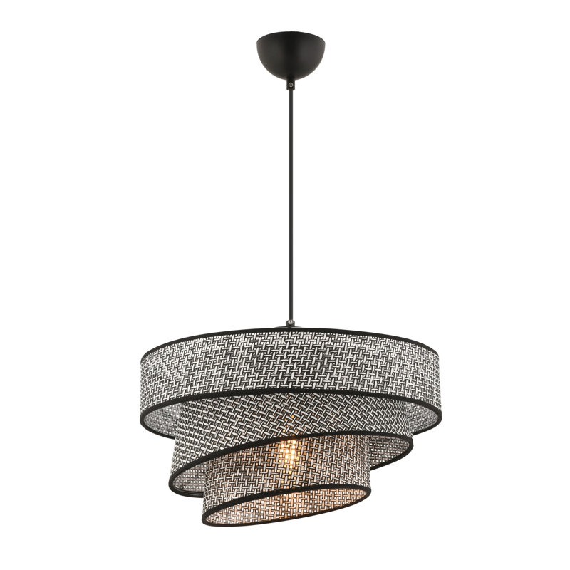 Lustre moderne avec structure en métal, finition grise et noire, 28 po x 28 po x 7,9 po | Certifié CE, douille E27 (60 W maximum) | Élégant bonnet en coton (15,7 po x 15,7 po x 7,9 po) | Idéal pour l'éclairage du salon, de la salle à manger et du vestibule