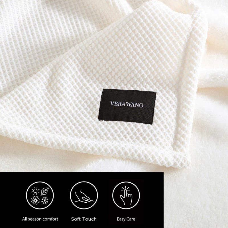Vera Wang Chenille Jacquard Solid Reversible Blanket, Beige, King