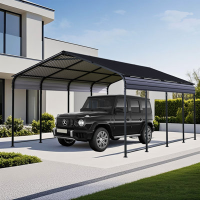 12X20 Ft Metal Carport With Corrosion - Coated Roof, Enhanced Base For Trucks And Outdoor Weddings Steel Party Shelters