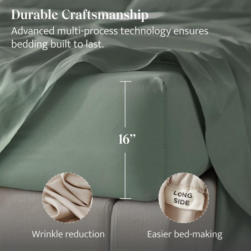 Double Stitch Sheet - Luxury Cotton Tencel Eucalyptus Bed Sheets Deep Pocket, 4 Pc Soft Hotel Bedding Set Cooling Breathable, 1 Fitted Sheet & 1 Flat Sheet & Pillowcases