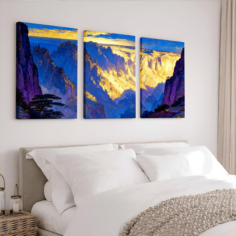 Tableau sur toile représentant un paysage de montagne (ensemble de 3), H 18 po x l 36 po