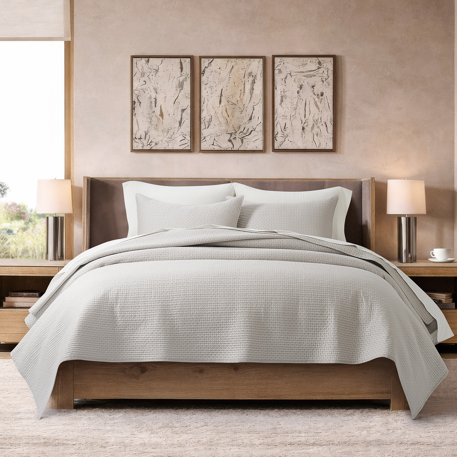 Cotton Sateen Quilt Set, King Quilt + 2 King Shams, Frost Gray
