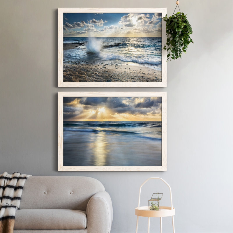 Caribbean Sundown - ensemble de 2 photos sur toile tendues, H 31 po x l 44 po x P 1 po, Cadre blanc
